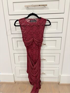 Lioness Wine Lace Draped Mini Dress